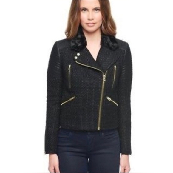 Juicy Couture Black Tweed Moto Jacket with Gold Zippers And Pink Quilted Lining. - Picture 15 of 15